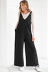 Raw Seam Flower Applique Wide Leg Overall Jumpsuit
